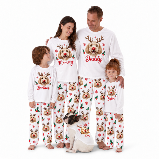 Cute Dog Lover Reindeer Matching Family Christmas Pajamas