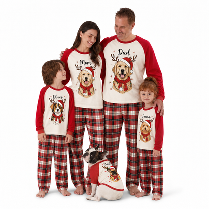 Custom Name Cute Golden Retriever Christmas Matching Family Christmas Pajamas