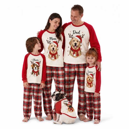 Custom Name Cute Golden Retriever Christmas Matching Family Christmas Pajamas