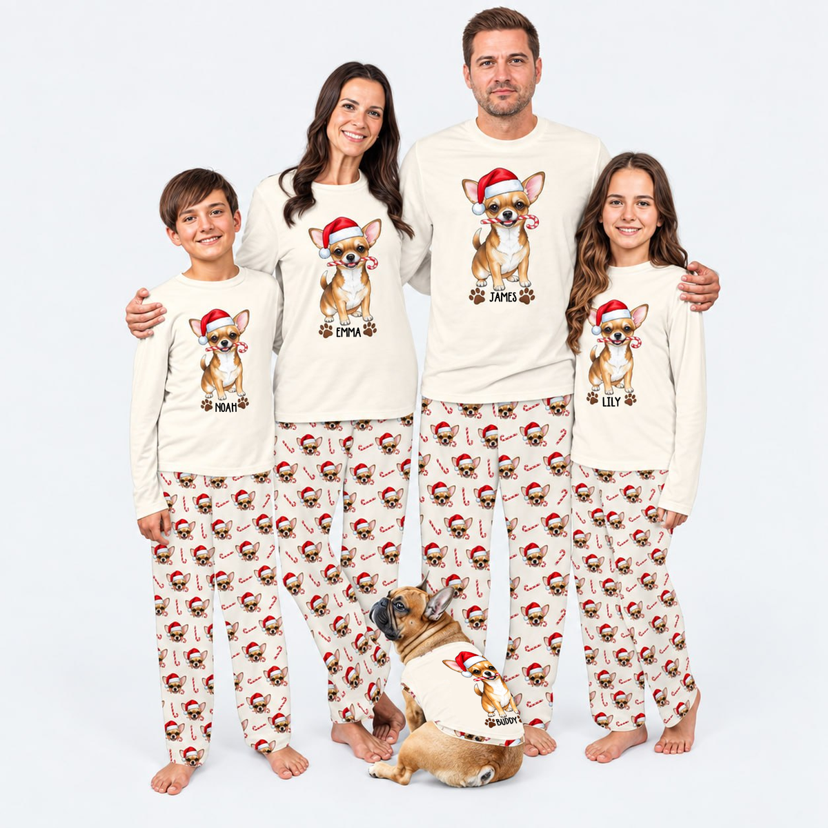 Custom Pet Photo Cute Dog Santa Christmas Matching Family Christmas Pajamas