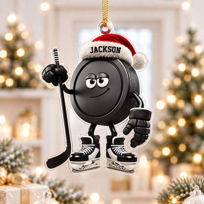 Personalized Hockey Puck Ornament, Custom Name Ice Hockey Christmas Gift