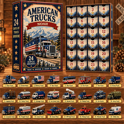 Personalized American Trucks Advent Calendar – Custom Name 24-Day Truck Christmas Countdown Gift