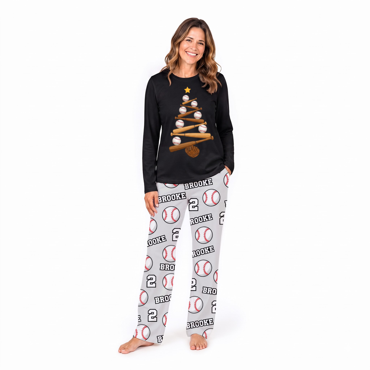 Personalized Baseball Christmas Tree Sport Lover Family Sleepwear Christmas