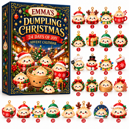 Personalized Dumpling Advent Calendar 2026 – 24 Cute Christmas Ornaments