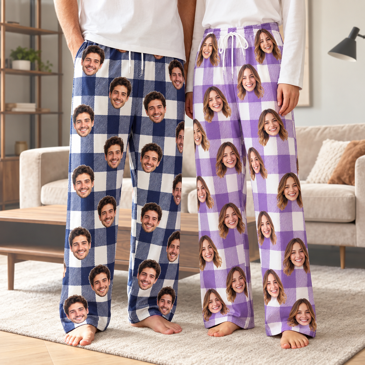 Cozy Buffalo Plaid Custom Face Personalized Lounge Pants