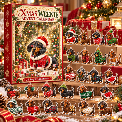 Dachshund Christmas Advent Calendar – 24 Weenie Dog Acrylic Ornaments for Dog Lovers