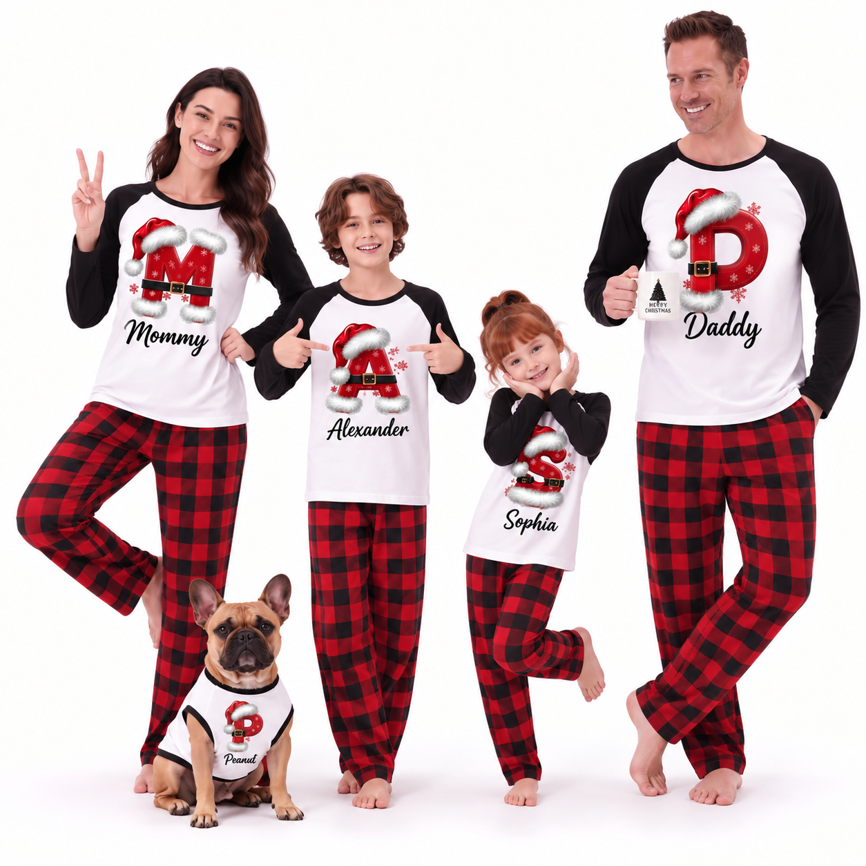 Personalized Santa Initial Family Christmas Pajamas With Pet