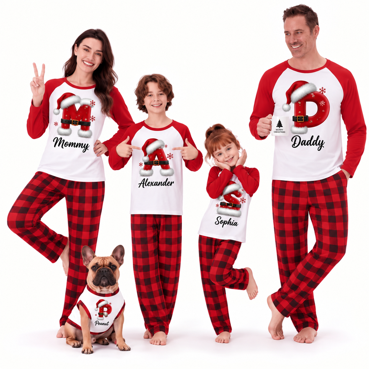 Personalized Santa Initial Family Christmas Pajamas With Pet