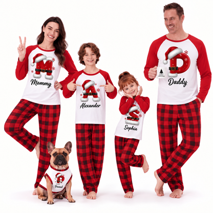 Personalized Santa Initial Family Christmas Pajamas With Pet