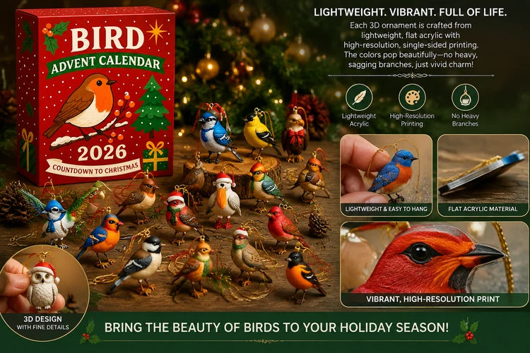 Bird Christmas Acrylic Advent Calendar 2026 – 24 Colorful Bird Acrylic Ornaments, Christmas Countdown Gift for Bird Lovers