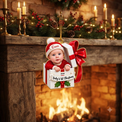 Adorable Custom Name Year Baby In Gift Box First Christmas Ornament