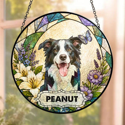 Personalized Pet Portrait Stained Glass Suncatcher – Custom Photo Pet Memorial Window Hanging, Pet Loss Keepsake Gift