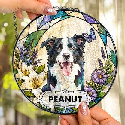 Personalized Pet Portrait Stained Glass Suncatcher – Custom Photo Pet Memorial Window Hanging, Pet Loss Keepsake Gift