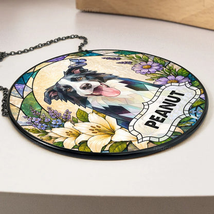 Personalized Pet Portrait Stained Glass Suncatcher – Custom Photo Pet Memorial Window Hanging, Pet Loss Keepsake Gift