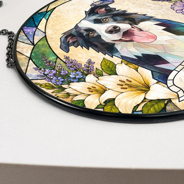 Personalized Pet Portrait Stained Glass Suncatcher – Custom Photo Pet Memorial Window Hanging, Pet Loss Keepsake Gift