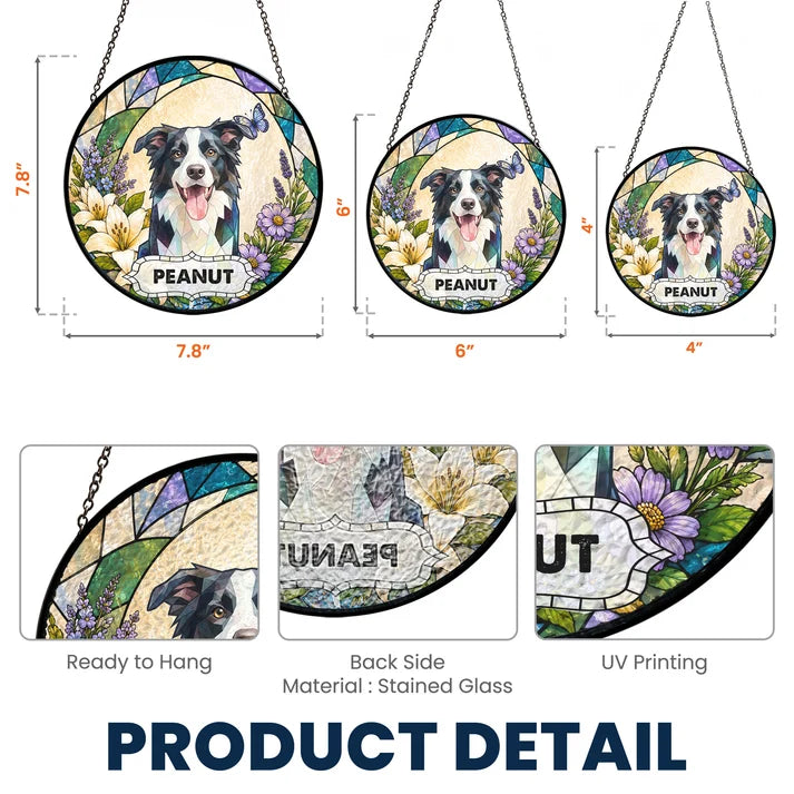 Personalized Pet Portrait Stained Glass Suncatcher – Custom Photo Pet Memorial Window Hanging, Pet Loss Keepsake Gift
