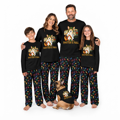 Custom Photo Funny Litter's Full Dog Cousin Eddie RV Colorful Christmas Lights Family Pajamas