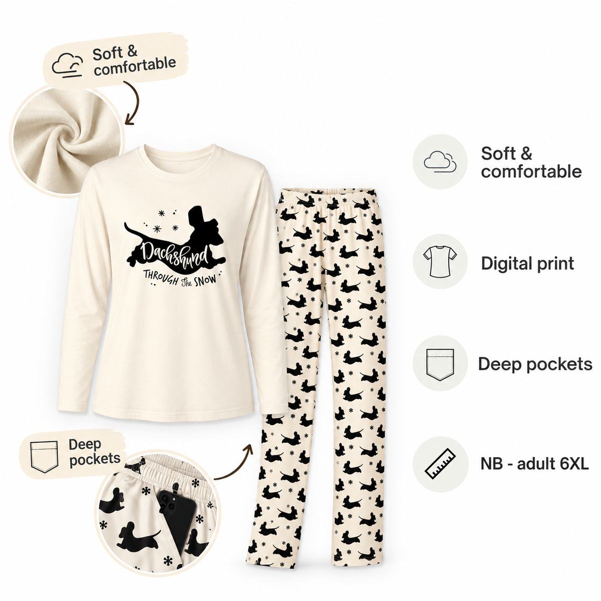 Dachshund Through The Snow Matching Family Christmas Pajamas All Sizes