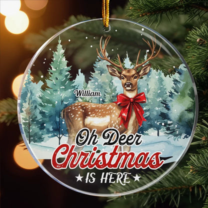 Cute Oh Deer Christmas Is Here Personalized Acrylic Photo Ornament