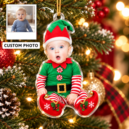 Cute Personalized Baby Elf Photo Christmas Acrylic Ornament