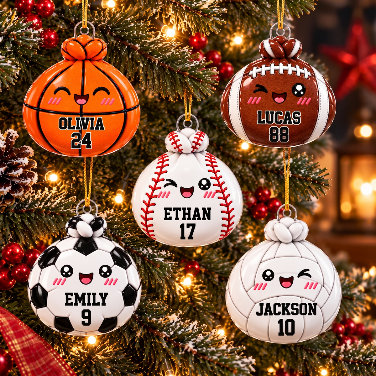 Personalized Sports Dumpling Ornament, Custom Name Dim Sum Acrylic Christmas Gift