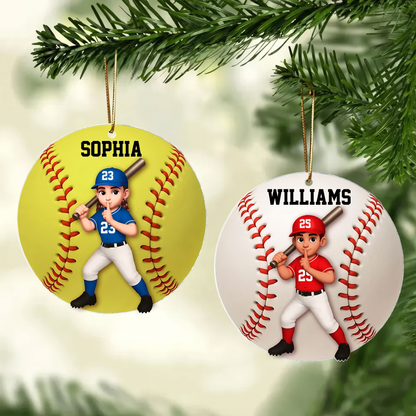 Personalized Baseball Softball Ornament, Custom Name Face Player Christmas Gift