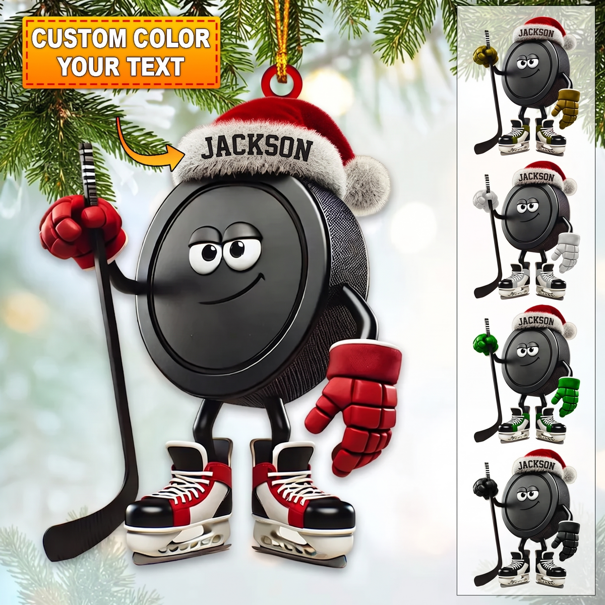 Personalized Hockey Puck Ornament, Custom Name Ice Hockey Christmas Gift