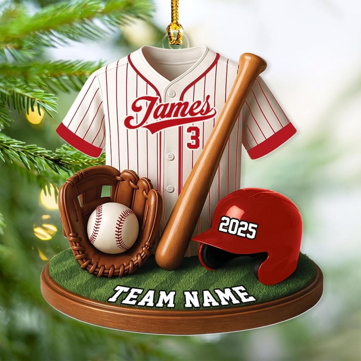 Personalized Baseball Ornament, Custom Name Baseball Player Christmas Gift, Team Keepsake
