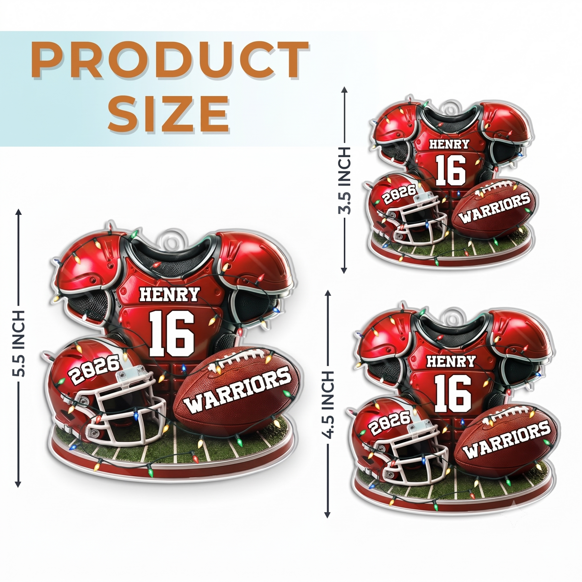 Personalized American Football Ornament, Custom Name Christmas Gift for Football Player