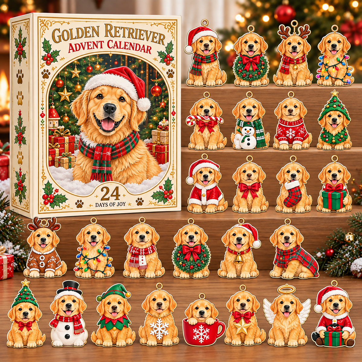 Golden Retriever Advent Calendar 2026 – 24-Piece Christmas Dog Ornaments, Holiday Countdown Gift for Golden Retriever Lovers