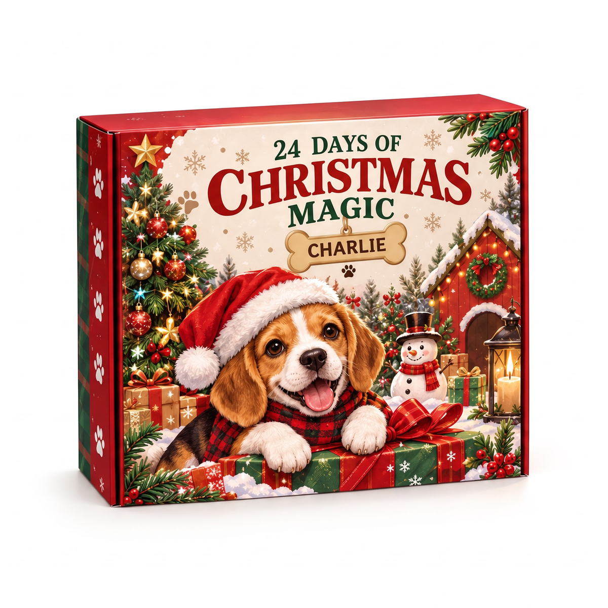 Personalized Beagle 24 Days Christmas Advent Calendar Bracelet Set With 24 Charms