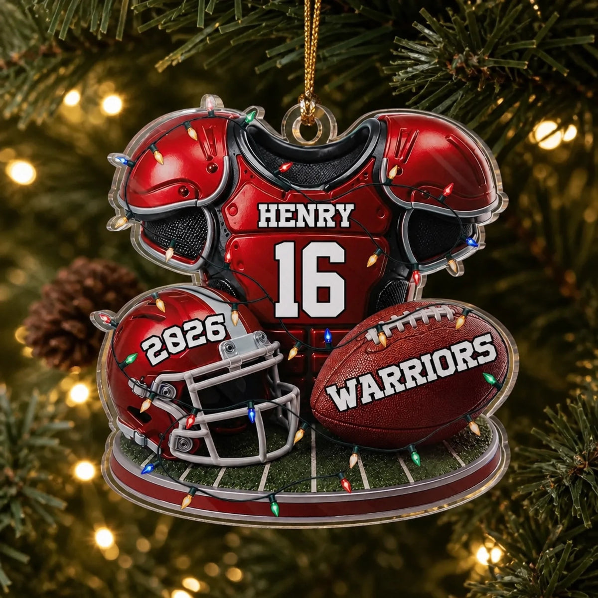 Personalized American Football Ornament, Custom Name Christmas Gift for Football Player