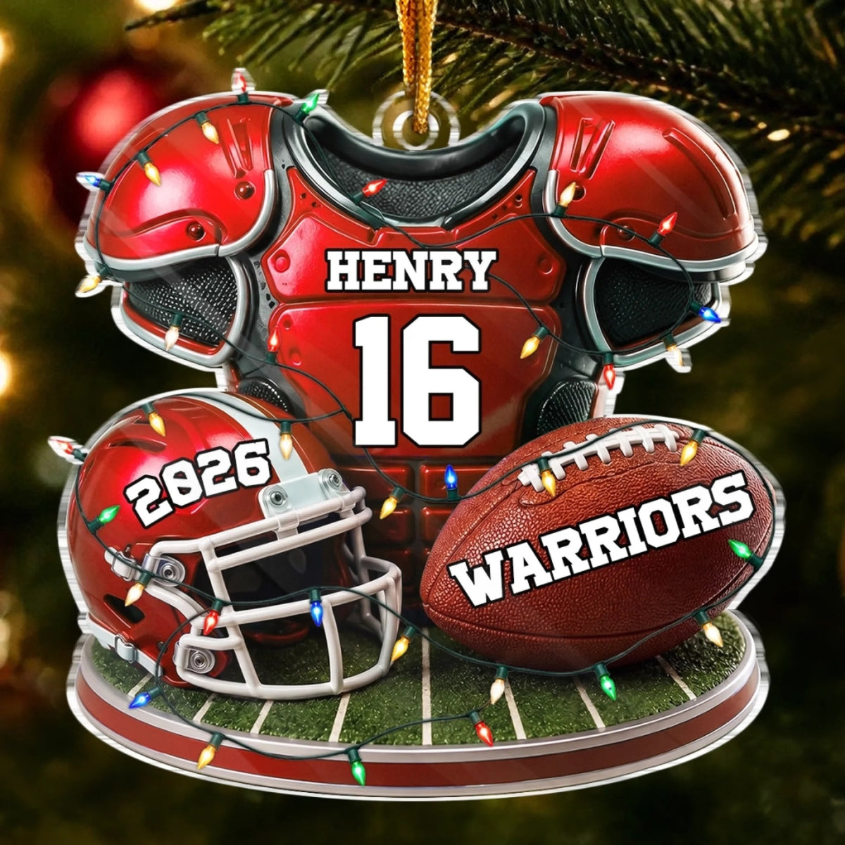 Personalized American Football Ornament, Custom Name Christmas Gift for Football Player