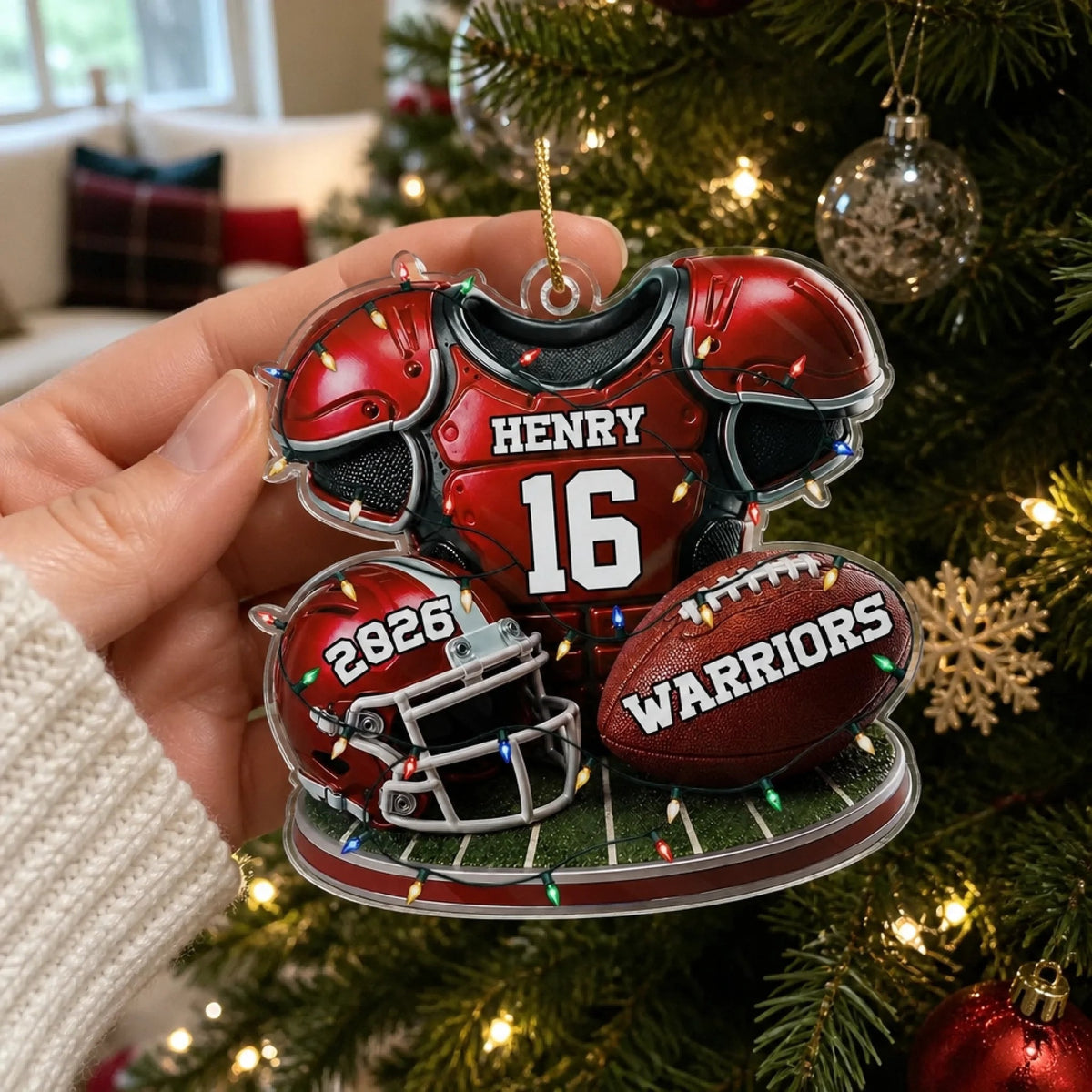 Personalized American Football Ornament, Custom Name Christmas Gift for Football Player