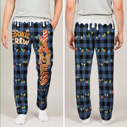 Personalized Christmas Cookie Crew Lounge Pants – Custom Name Buffalo Plaid Pajama Pants