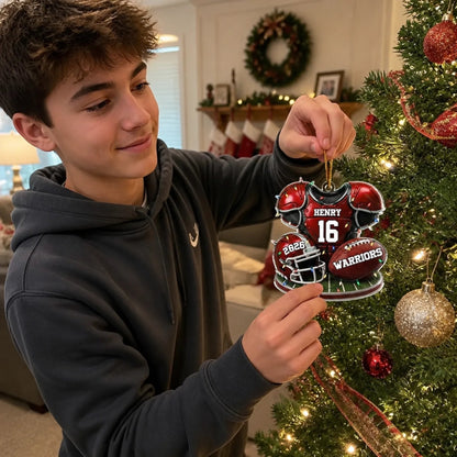 Personalized American Football Ornament, Custom Name Christmas Gift for Football Player