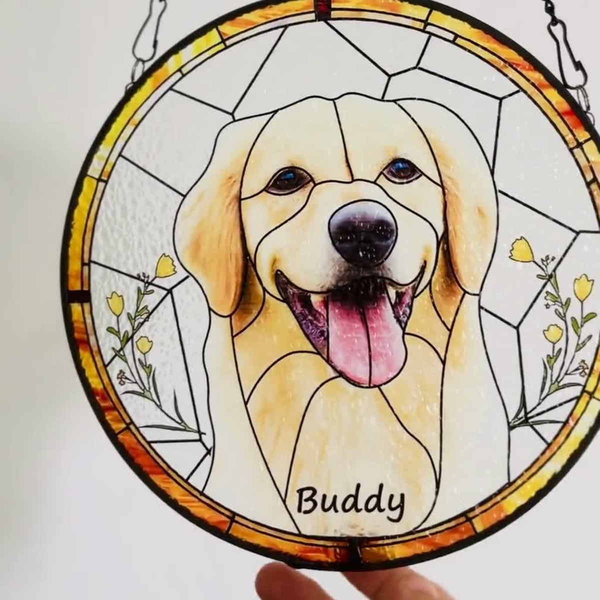 Personalized Pet Memorial Stained Glass Suncatcher – Custom Pet Portrait From Photo, Pet Loss Sympathy Keepsake Gift