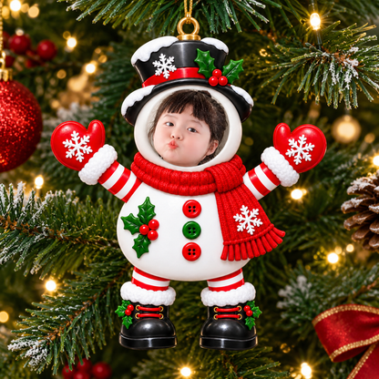 Cute Personalized Snowman Christmas Ornament Custom Face Photo Family Holiday Keepsake Gift