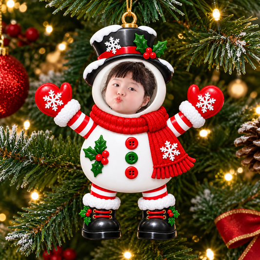 Cute Personalized Snowman Christmas Ornament Custom Face Photo Family Holiday Keepsake Gift