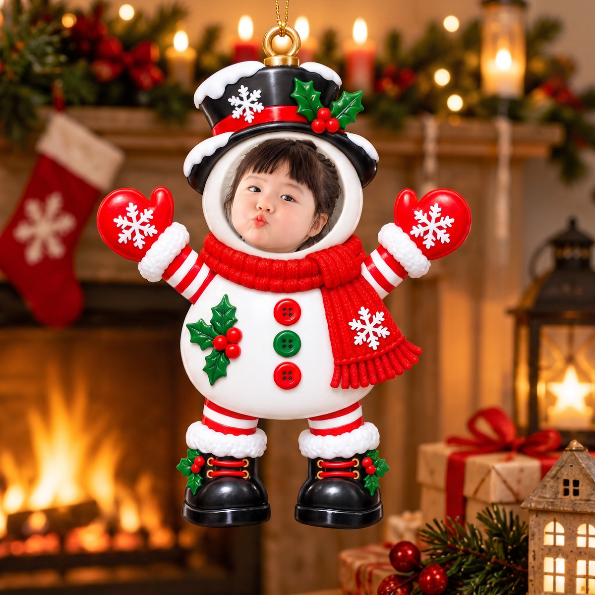 Cute Personalized Snowman Christmas Ornament Custom Face Photo Family Holiday Keepsake Gift