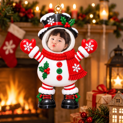 Cute Personalized Snowman Christmas Ornament Custom Face Photo Family Holiday Keepsake Gift