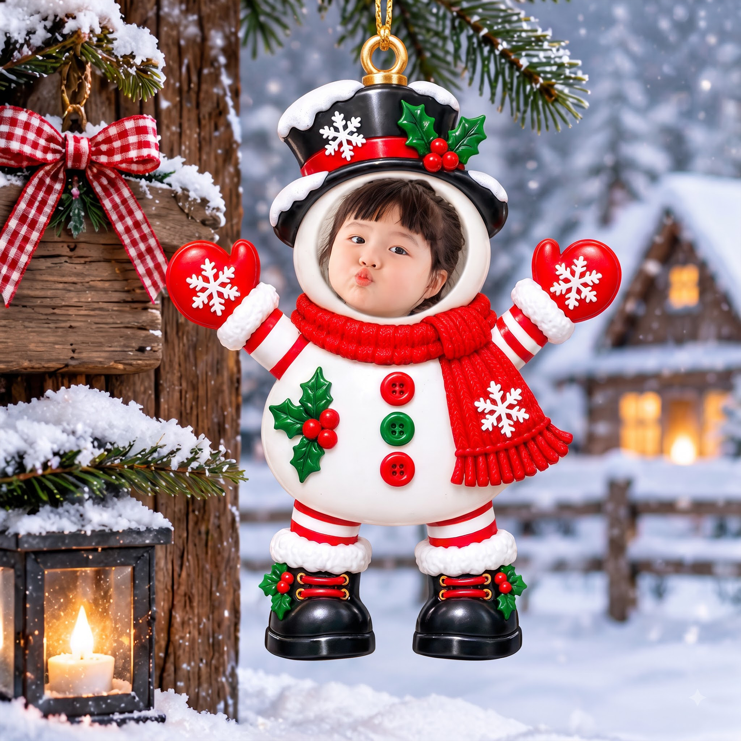 Cute Personalized Snowman Christmas Ornament Custom Face Photo Family Holiday Keepsake Gift