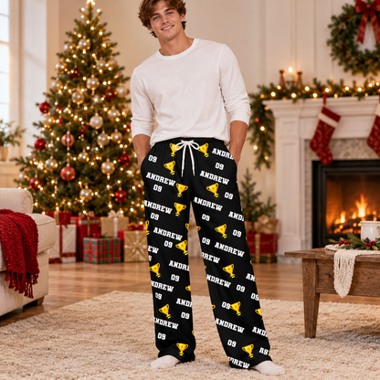 Personalized Champion Pajama Pants – Custom Name & Number Trophy Lounge Pants, Winner Gift