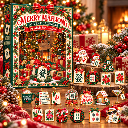 Personalized Merry Mahjong 24-Piece 2D Acrylic Advent Calendar – Christmas Countdown Gift for Mahjong Lovers