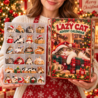 Lazy Cat Advent Calendar 2026 – 24-Piece 2D Acrylic Funny Cat Christmas Countdown for Cat Lovers