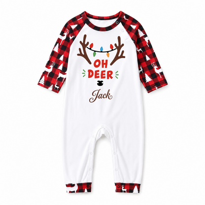 Custom Name Family Christmas Oh Deer Matching Christmas Pajamas With Pet