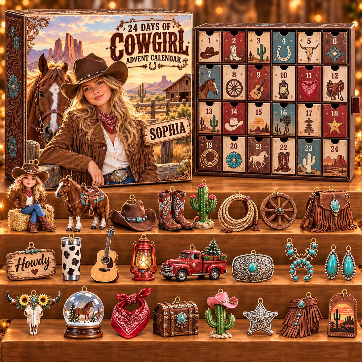 Personalized Cowgirl Advent Calendar 2026 – 24 Days of Western-Themed Christmas Surprises
