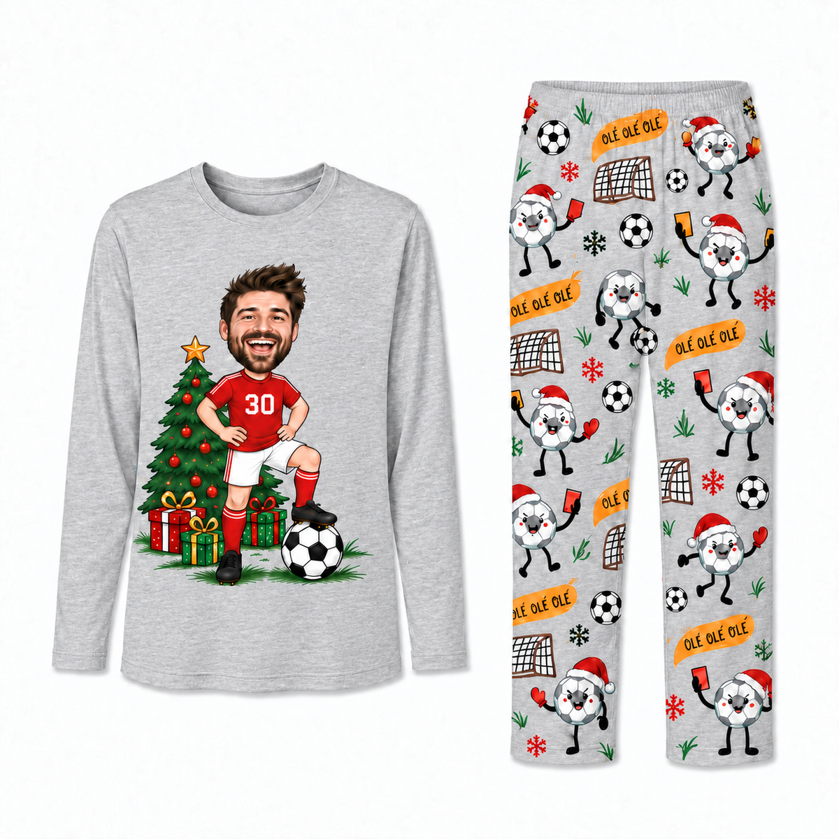Funny Custom Face Soccer Player Ole Ole Ole Matching Family Christmas Pajamas