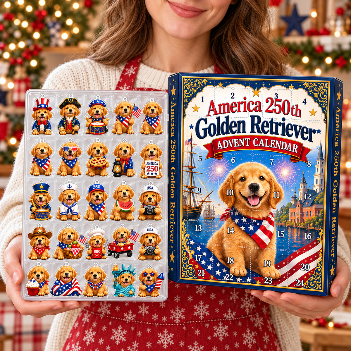 Golden Retriever America 250th Advent Calendar 2026 – Patriotic Dog Lover Gift