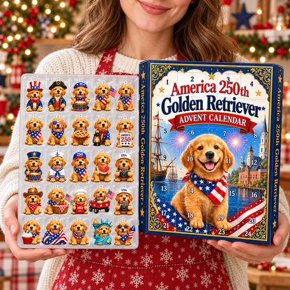 Golden Retriever America 250th Advent Calendar 2026 – Patriotic Dog Lover Gift